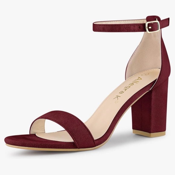 Allegra K Burgundy Block Heel Sandals - Picture 2 of 4